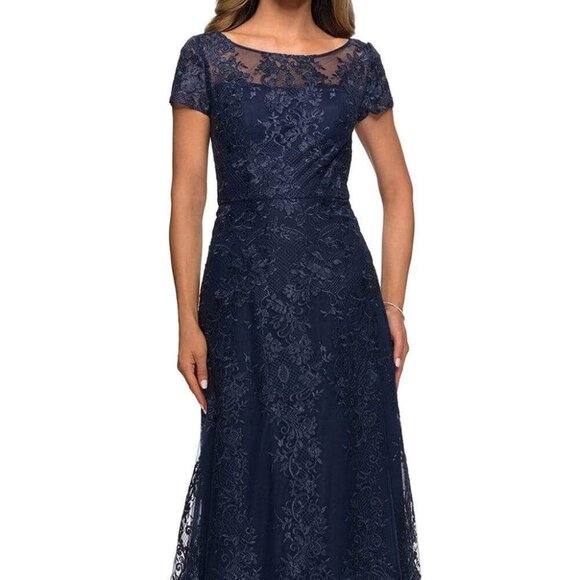 NWT La Femme 27935SC Lace Mother of the Bride Dress Navy size 2 - Picture 1 of 9